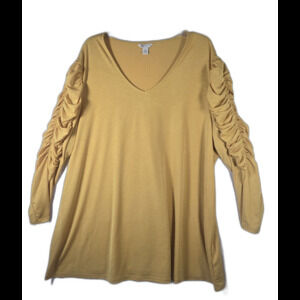 Cato Brand Women's Blouse XL Mustard Color with Ruffled Sleeves